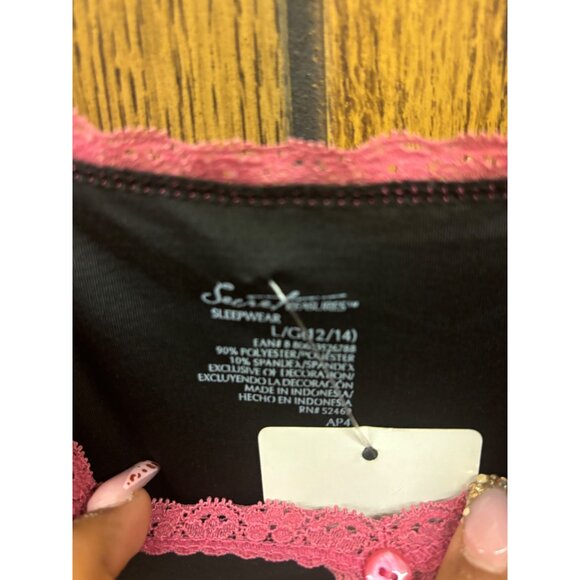 Secret Treasures Ladies Black & Pink Lace Trim Sleepwear L Adjustable Straps Pol - Picture 3 of 4